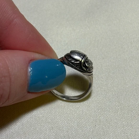Vtg Sterling Scarab Ring Hand Carved Egyptian Revival - Picture 5 of 8